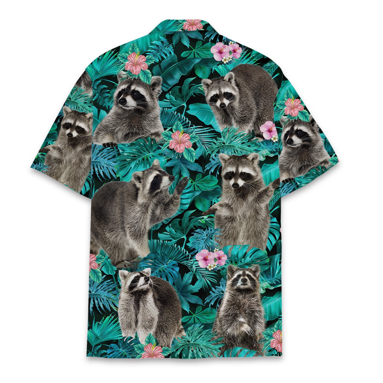 Tropical Racoon Hawaiian Shirt, Animal Casual Mens Hawaiian Shirt
