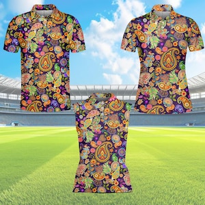 Vintage Paisley Golf Polo Shirt for Women Men, Colorful Floral Pattern Shirt, Sleeveless & Short Sleeve Golf Top, Casual Daily Outfit