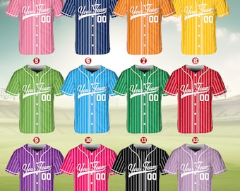Personalized Team Name And Number Pinstripe Baseball Jersey, Custom Stripe Line Color Baseball Jersey, Baseball Jersey Uniform Baseball Fans