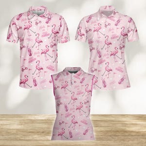 Polo de golf Flamingo para hombre y mujer, divertida camiseta para golfistas, bonita camiseta sin mangas, regalo de par de hoyo en uno para jugadores.