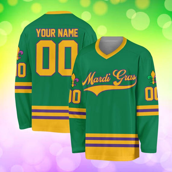 STORM JERSEY (MARDI GRAS) Sサイズ Personalized Mardi Gras Hockey Jersey, Custom Name Mardi Gras