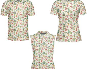 Polo da cocktail per uomo e donna, polo da golf con stampa tropicale Margarita Mojito, completo estivo unisex senza maniche e a maniche corte per feste.