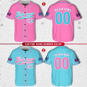 Personalized Baby Reveal Baseball Jersey, Blue or Pink Baseball Jersey, Gender Reveal Jersey, Team Boy Team Girl Jersey, Reveal Party Jersey