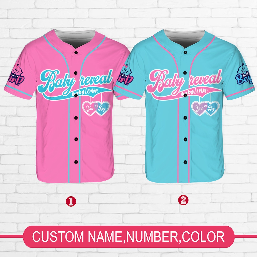 Personalized Baby Reveal Baseball Jersey, Blue or Pink Baseball Jersey