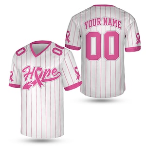 Personalized Hope Breast Cancer Team Name And Number Football Jersey, Custom Pink Ribbon Football Jersey Shirt, Breast Cancer Warrior Jersey