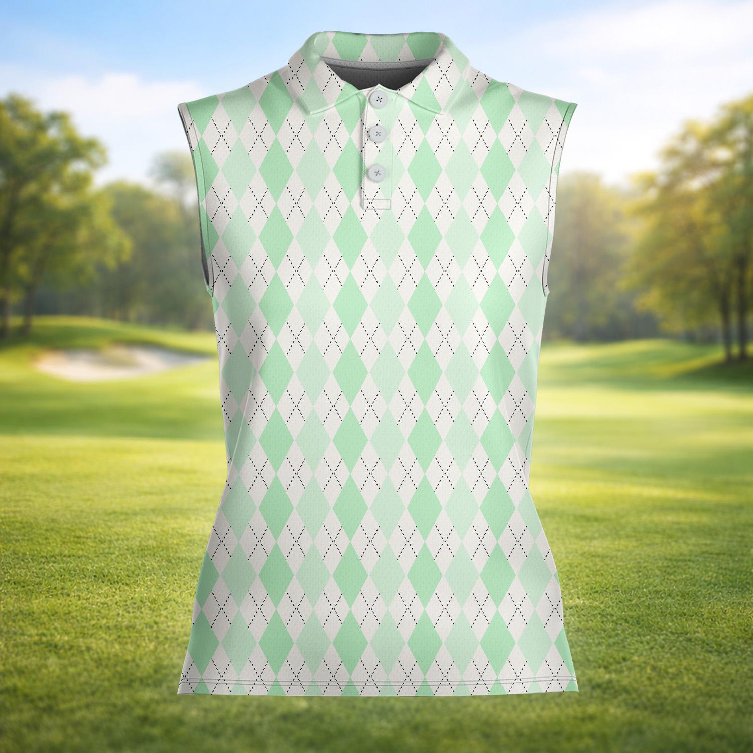 Argyle Golf Polo Shirt for Women, Sleeveless Diamond Pattern Golf