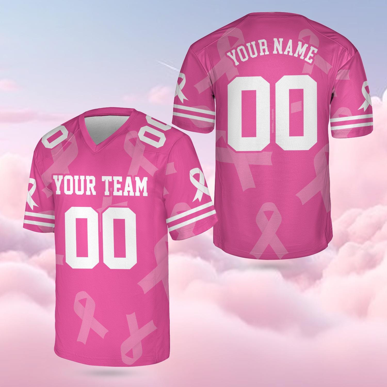 Personalized Hope Breast Cancer Team Name and Number Football