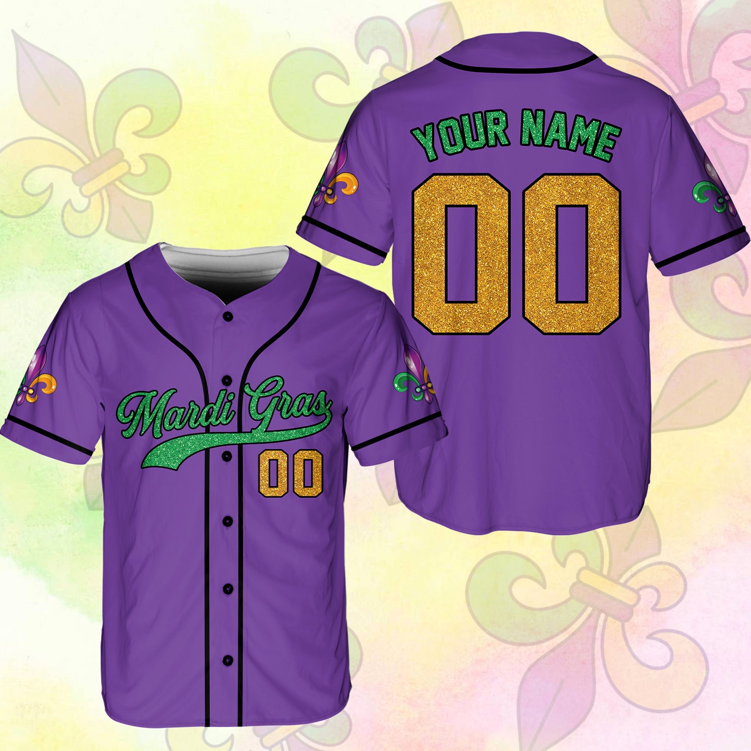 Personalized Mardi Gras Baseball Jersey, Custom Name And Number Baseball Jersey