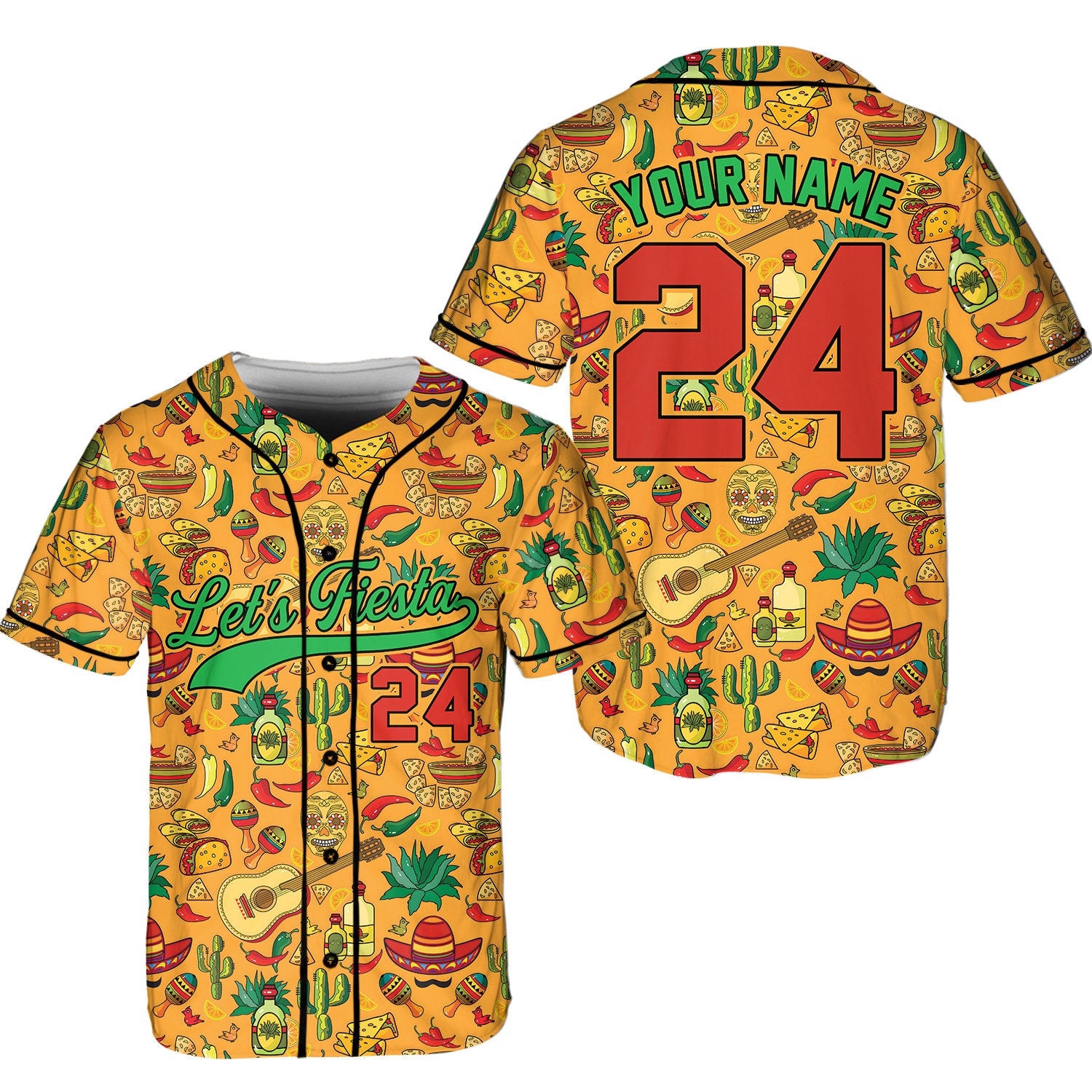 Discover Personalized Let's Fiesta Baseball Jersey, Custom Name Cinco De Mayo Baseball Jersey Shirt