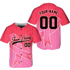 Personalisierte Brustkrebs Team Name und Nummer Baseball Jersey, benutzerdefinierte Rosa Band Baseball Jersey Shirt, Brustkrebs Krieger Jersey