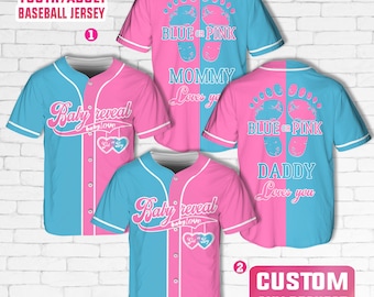 Personalized Baby Reveal Baseball Jersey, Blue or Pink Baseball Jersey, Gender Reveal Jersey, Team Boy Team Girl Jersey, Reveal Party Jersey