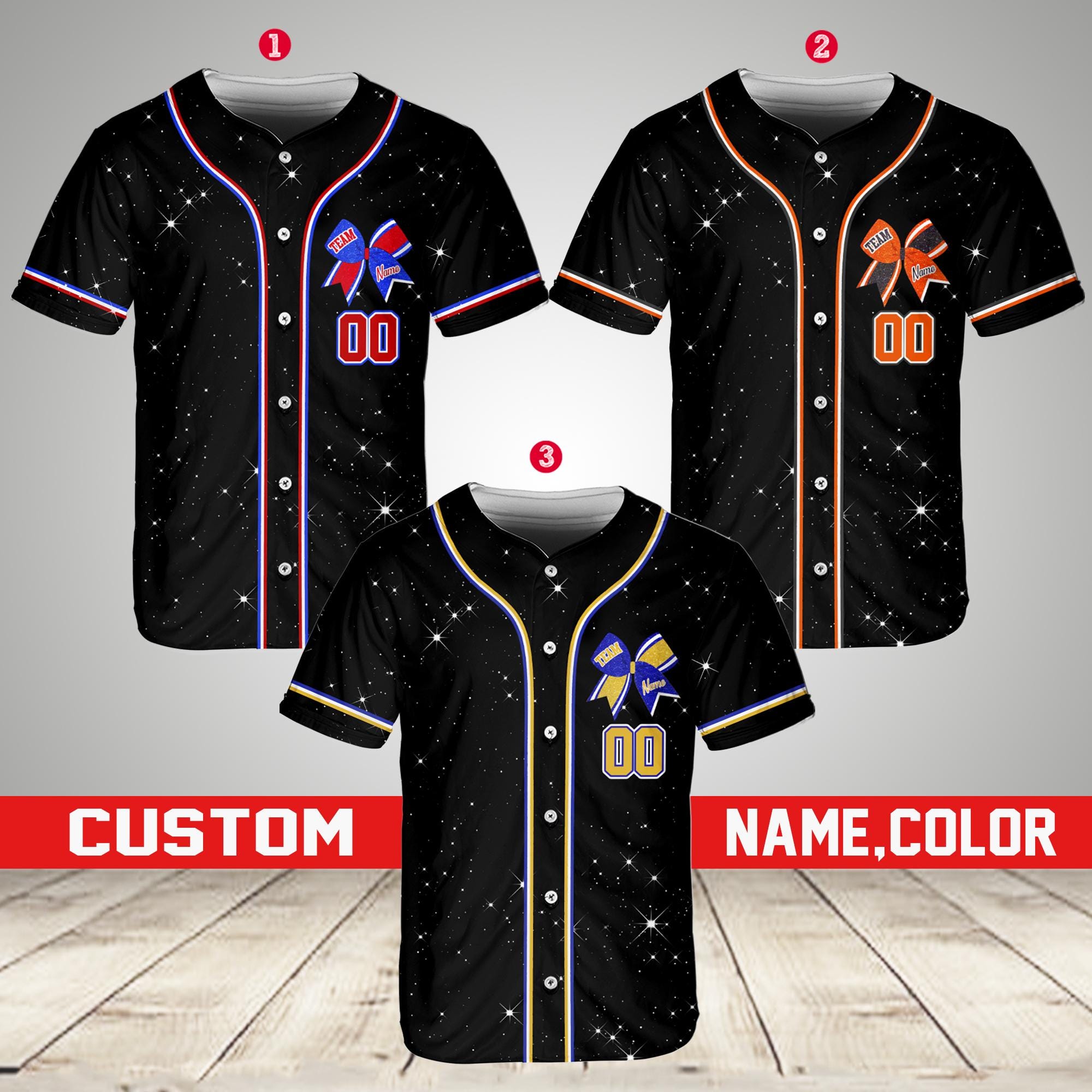 Personalized Team Name Number Bow Ribbon Baseball Jersey