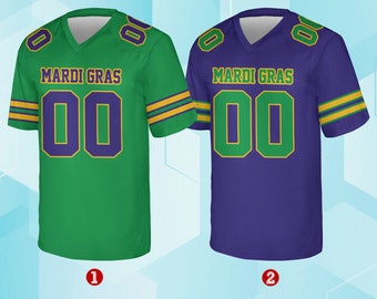 Personalized Mardi Gras Football Jersey, Custom Name And Number V-neck Short Sleeve Jersey, Mardi Gras Carnival Jersey, Family Matching Gift