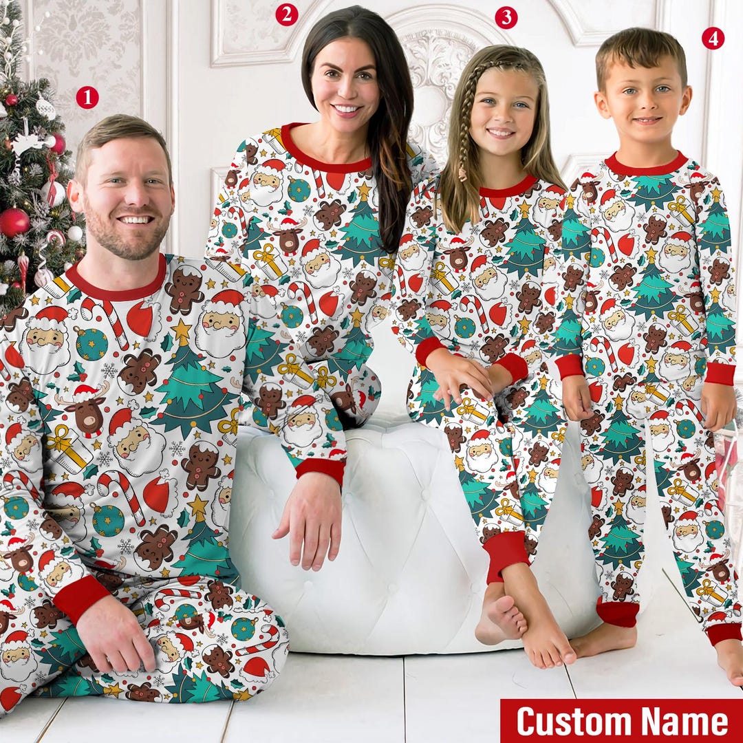 New cartoon Santa Claus letter print parent-child Christmas pajamas home wear set