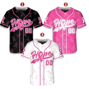 Personalisierte Hoffnung Brustkrebs Team Name und Nummer Baseball Jersey, Benutzerdefinierte Pink Ribbon Baseball Jersey Shirt, Brustkrebs Krieger Jersey