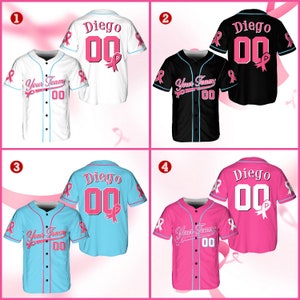 Personalisierte Brustkrebs Team Name und Nummer Baseball Jersey, benutzerdefinierte Rosa Band Baseball Jersey Shirt, Brustkrebs Krieger Jersey