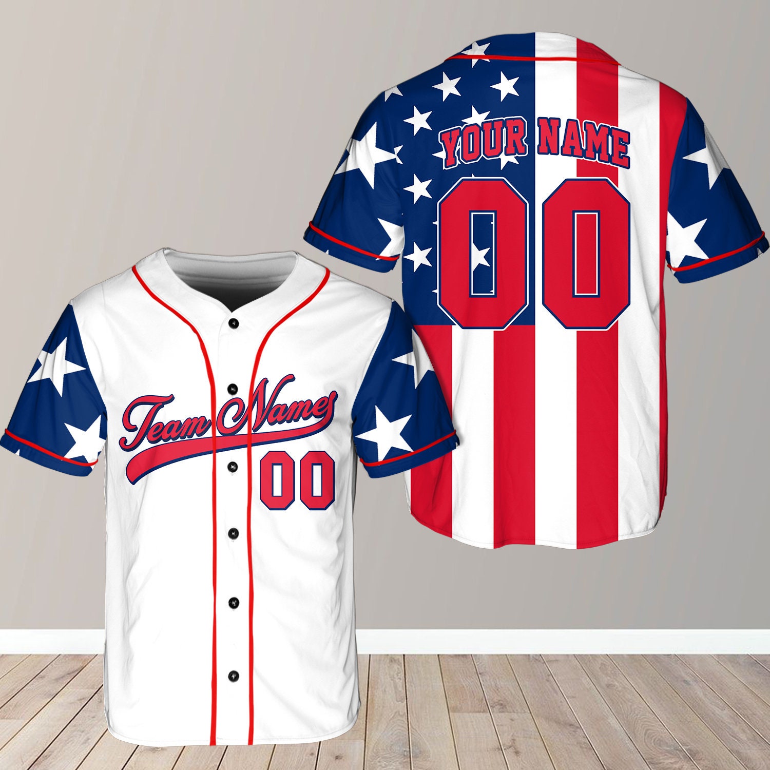 Custom Baseball Jersey Black Red Royal-White 3D Eagle American Flag Authentic Men's Size:XL