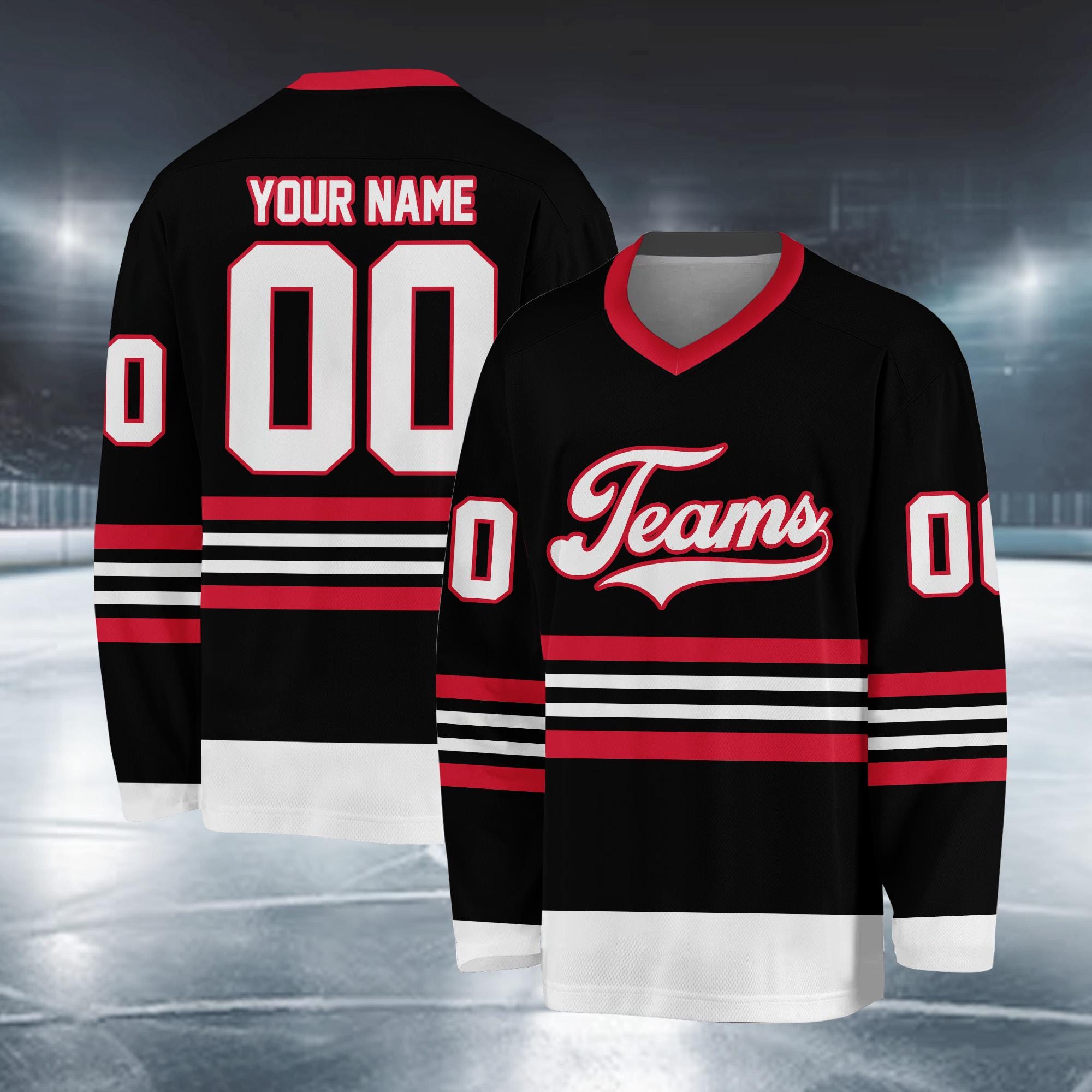 Maglia da hockey nera personalizzata con nome e numero sul retro, taglie per adulti e bambini - Italia Maglia da hockey nera personalizzata con nome e numero sul retro, taglie per adulti e bambini - Italia
