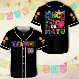 Camiseta de béisbol personalizada del Cinco de Mayo, camiseta de camiseta de béisbol de Fiesta Mexicana con nombre personalizado, camiseta de béisbol para el equipo Fiesta