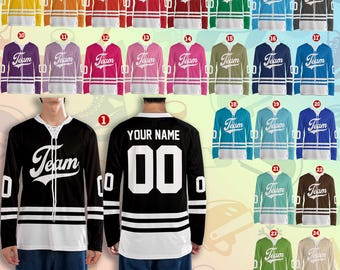 Camiseta de hockey personalizada con nombre y número, cuello de encaje, uniforme de equipo personalizado, atuendo deportivo, camiseta de grupo a juego, camiseta de hockey personalizada