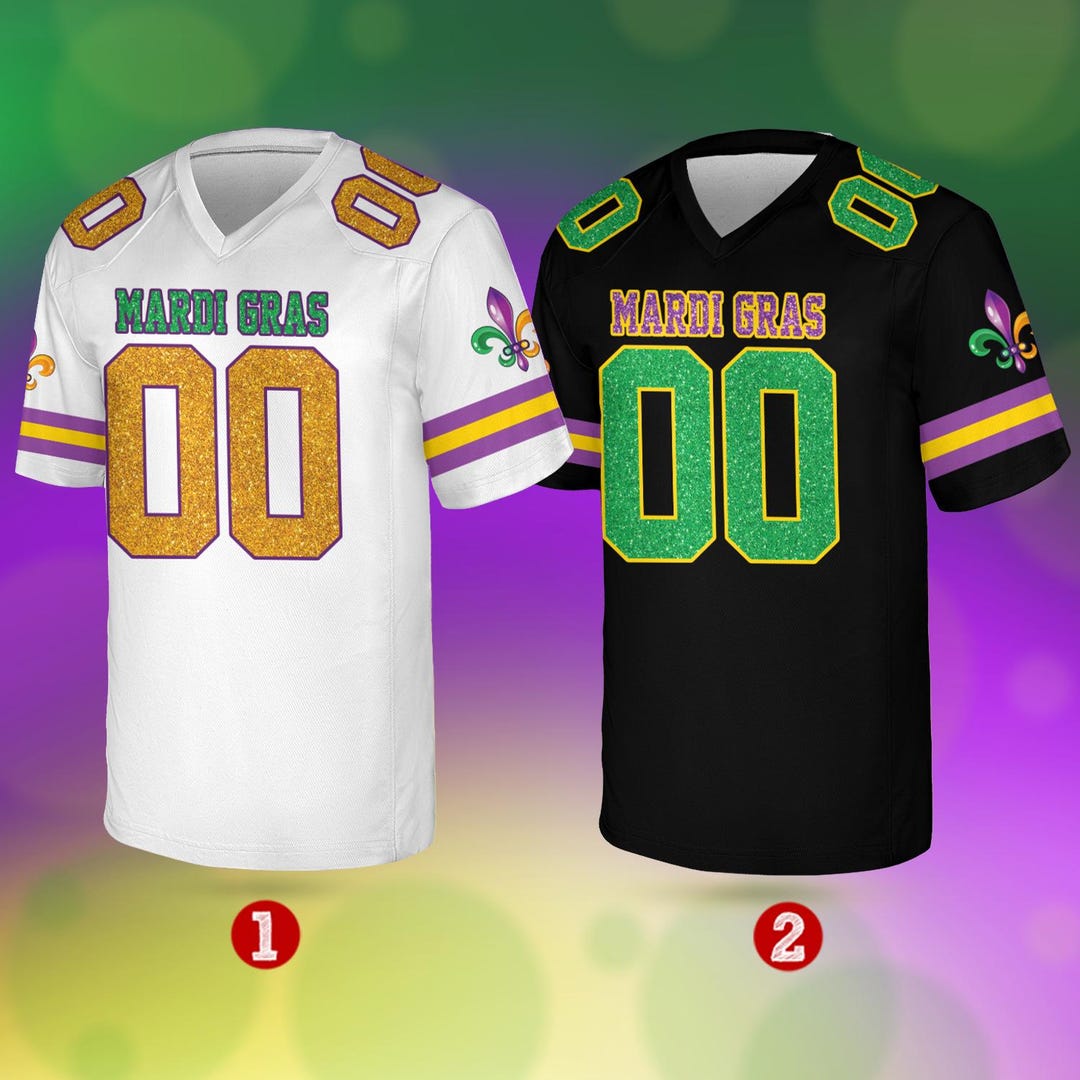 Personalized Glitter Mardi Gras Football Jersey, Custom Name and