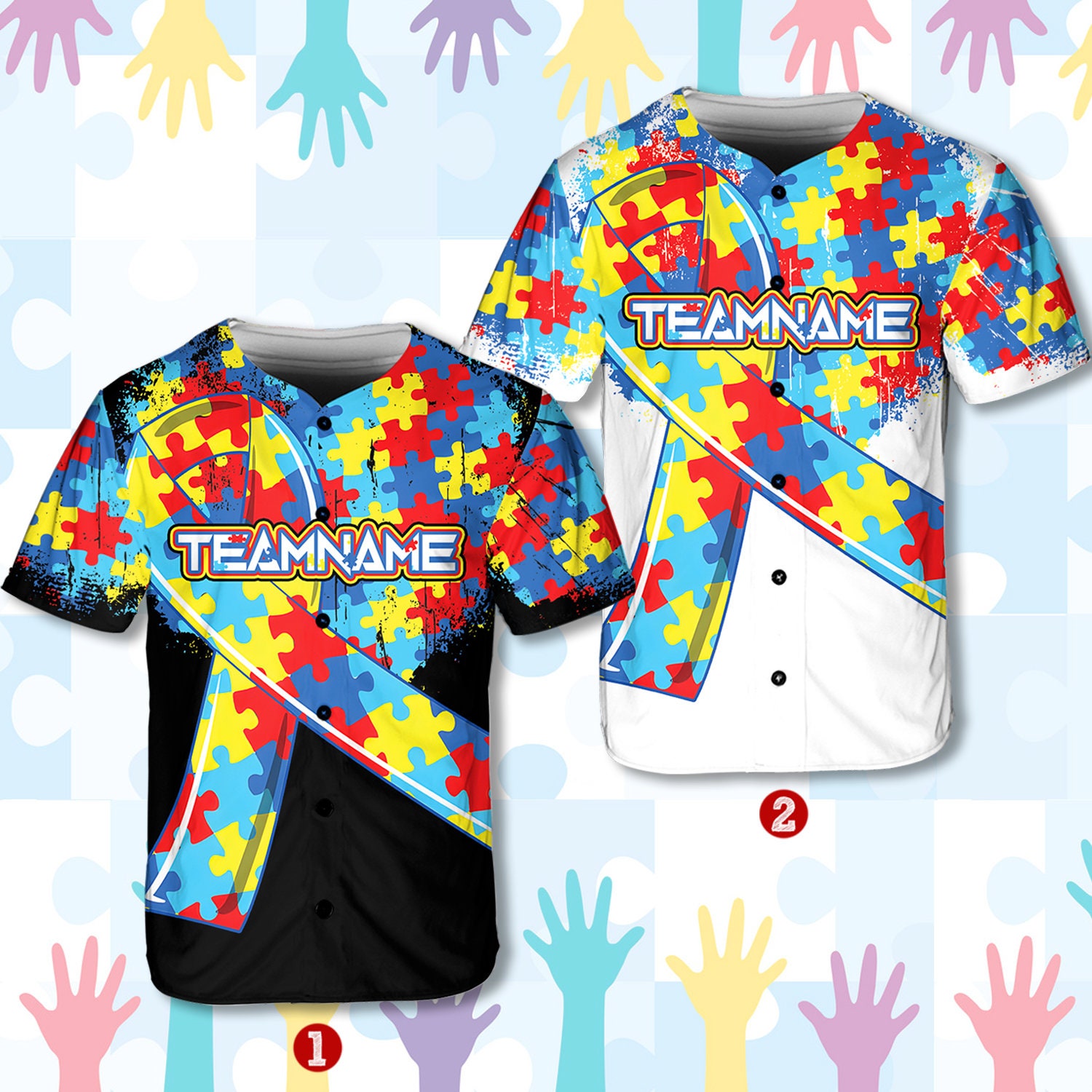 Personalized Autism Awareness Baseball Jersey, Custom Name Puzzle