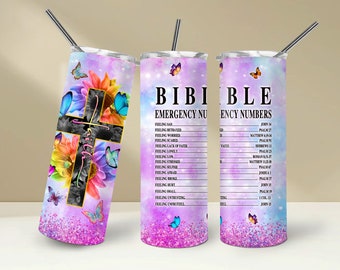 Bible Emergency Numbers 20oz Tumbler Sublimation Wrap, Faith Christian Cross PNG, Bible Verses Tumbler Gift, Digital Download Png Template