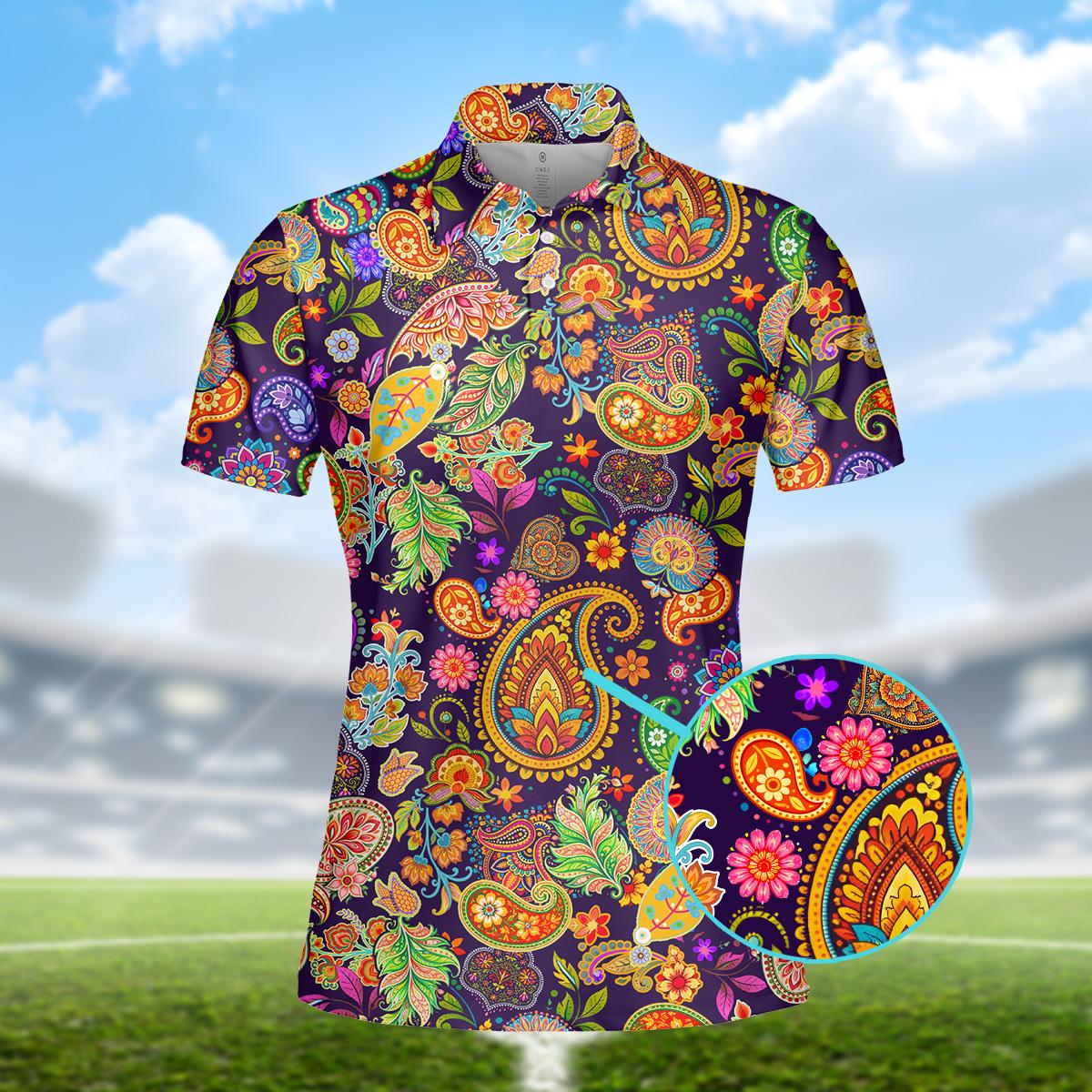 Vintage Paisley Golf Polo Shirt for Women Men, Colorful Floral