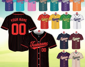 Personalized Team Name And Number Pinstripe Baseball Jersey, Custom Stripe Line Color Baseball Jersey, Baseball Jersey Uniform Baseball Fans