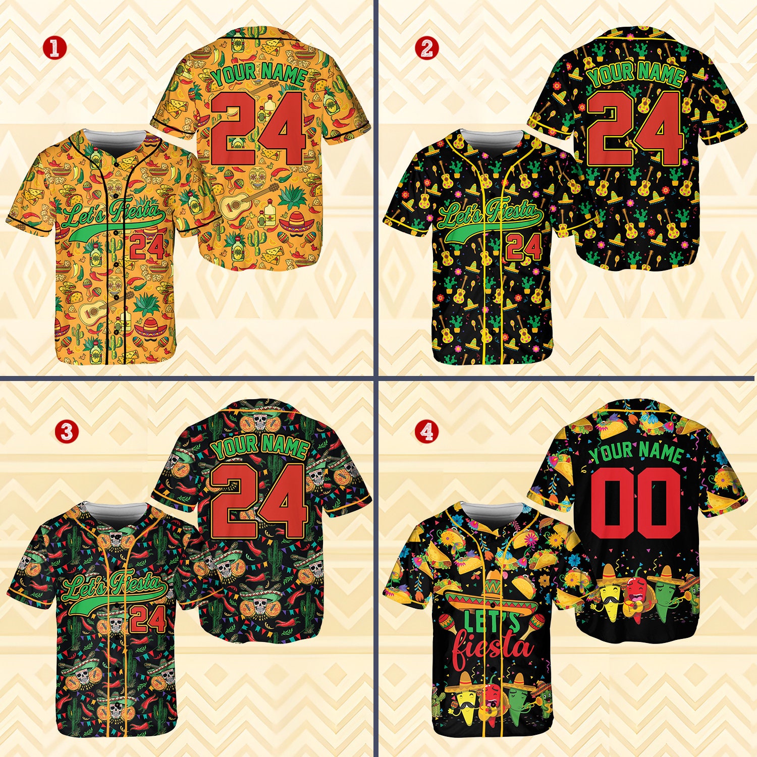 Personalized Let's Fiesta Baseball Jersey, Custom Name Cinco De