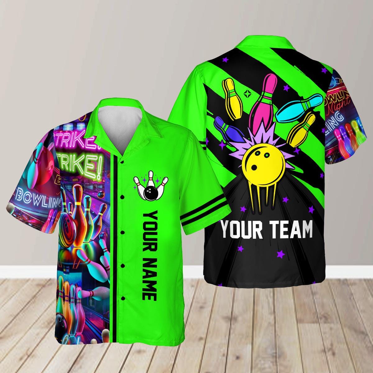 Custom Neon Bowling Hawaiian Shirt for Men Women Kid, Custom Name
