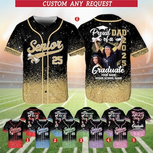 Personalized  Glitter Senior 2025 Baseball Jersey with Name & Photo, Custom Youth/Adult Senior Shirt, Senior 2025 Shirt, Graduation Gifts