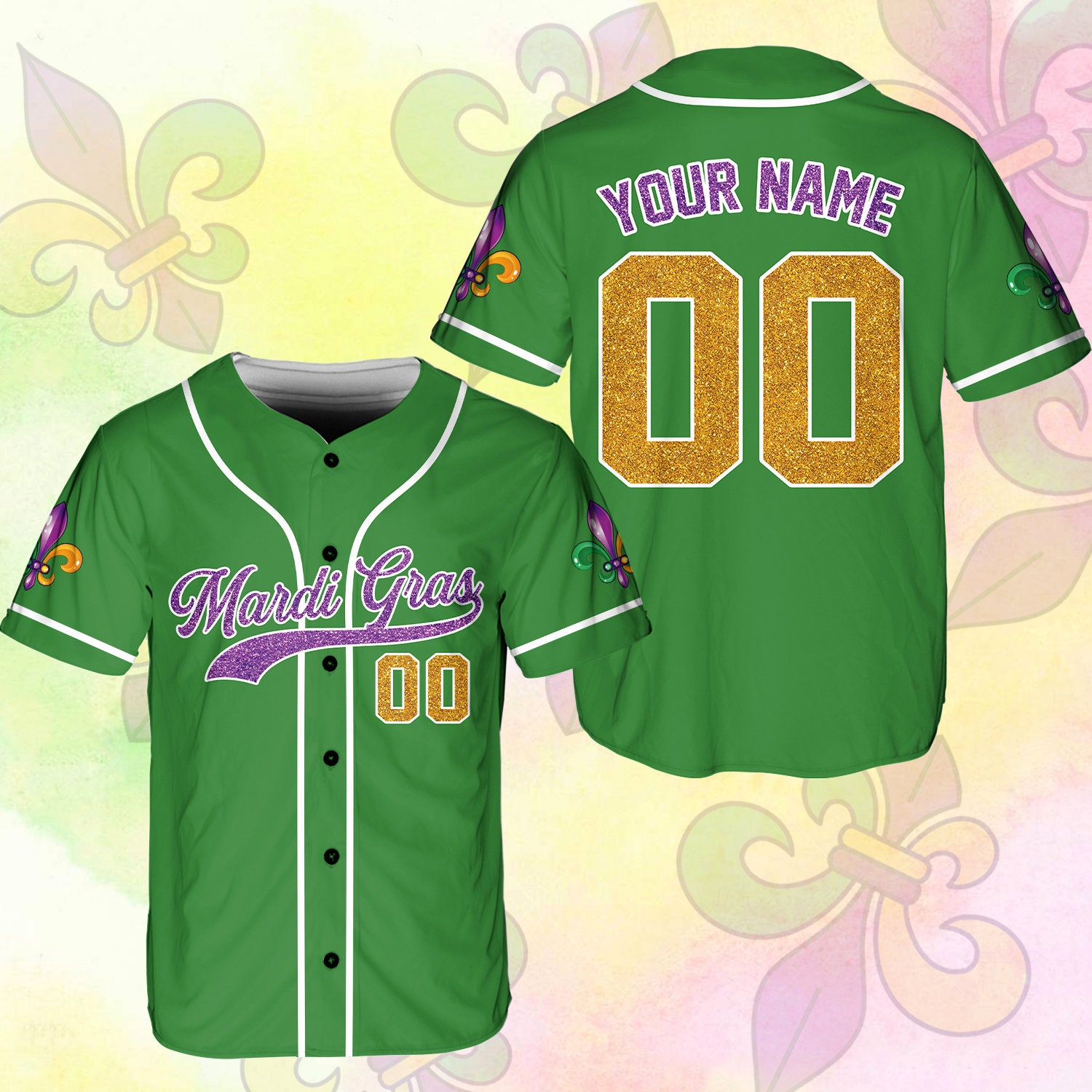 Personalized Mardi Gras Baseball Jersey, Custom Name And Number Baseball Jersey