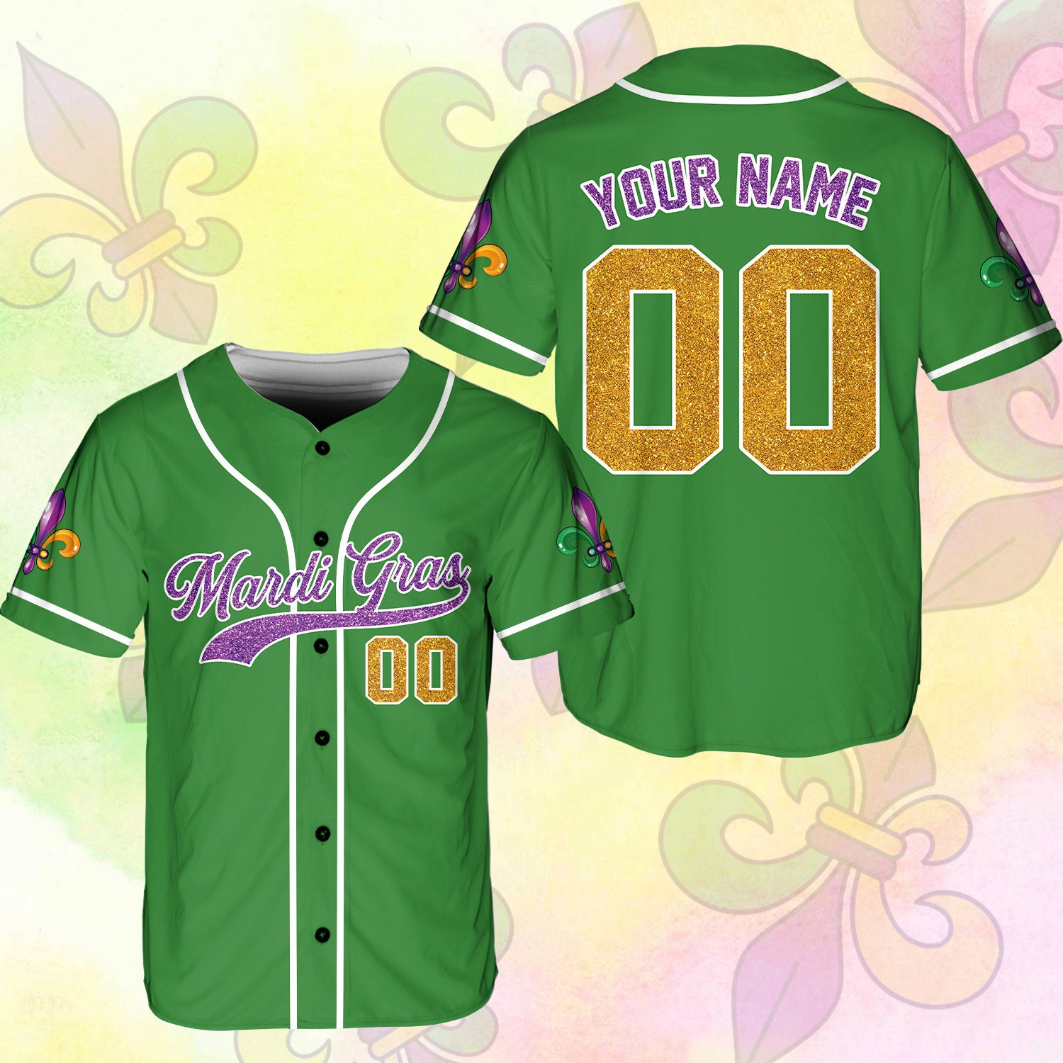 Personalisiertes Mardi Gras Baseball Jersey, Personalisierter Name und Nummer Baseball Jersey, Mardi Gras Karneval Jersey, Geschenk für Familie