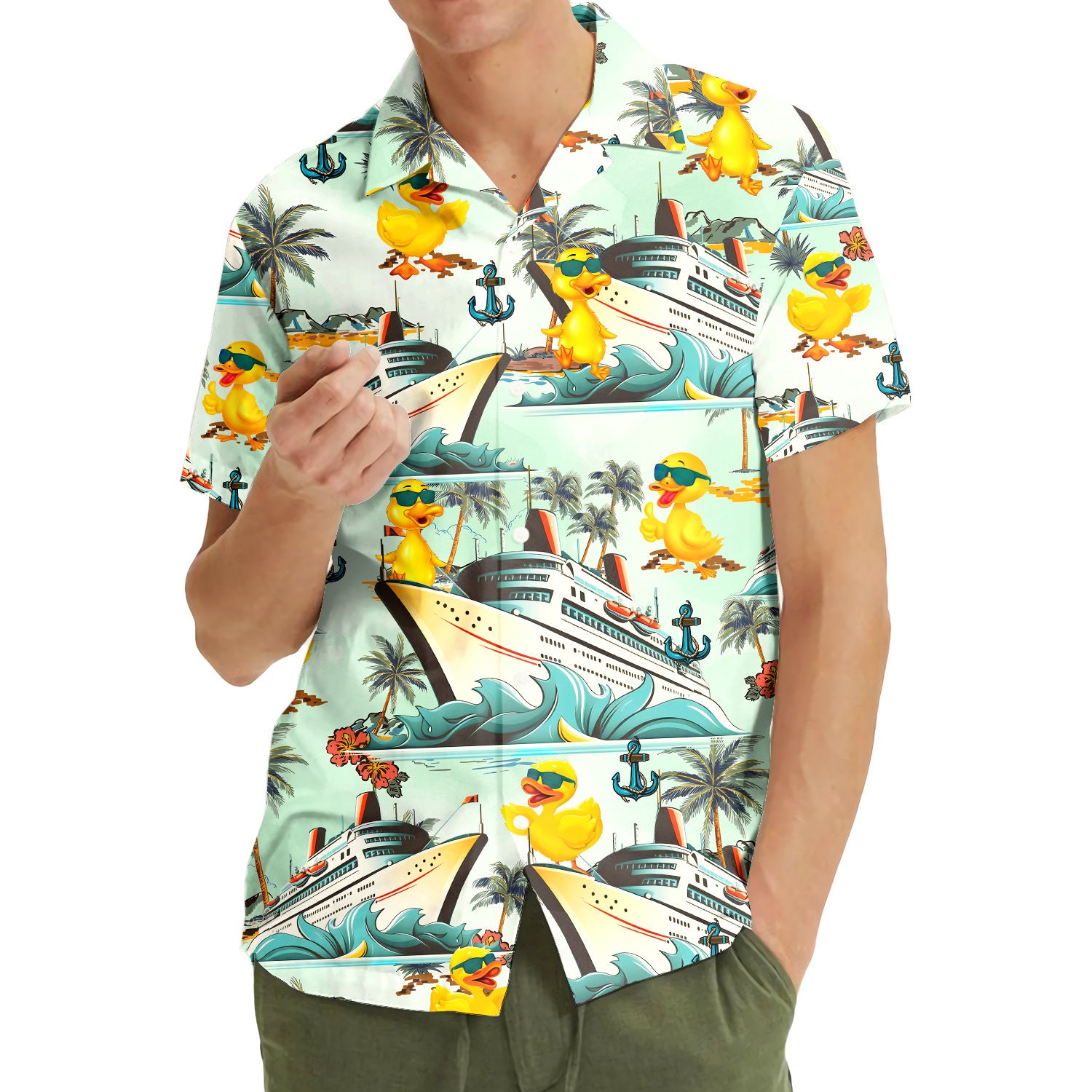 Tropical Duck Hawaiian Shirts for Men Women, Aloha Summer Beach Animal Shirt Button Down Short Sleeves Hawaiian, Duck Lovers Shirt