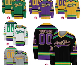 Personalized Mardi Gras Hockey Jersey, Custom Name Mardi Gras Hockey Jersey, Hockey Jersey Uniform For Hockey Fans, Mardi Gras Outfit