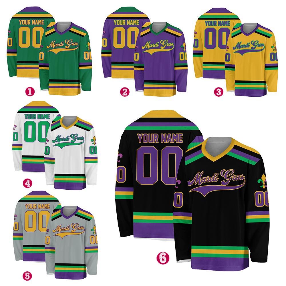 Personalized Mardi Gras Hockey Jersey, Custom Name Mardi Gras