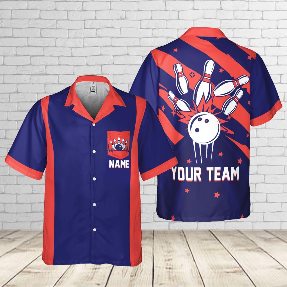 Camicia hawaiana da bowling retrò personalizzata, camicia
