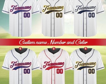 Personalized Team Name And Number Pinstripe Baseball Jersey, Custom Stripe Line Color Baseball Jersey, Baseball Jersey Uniform Baseball Fans