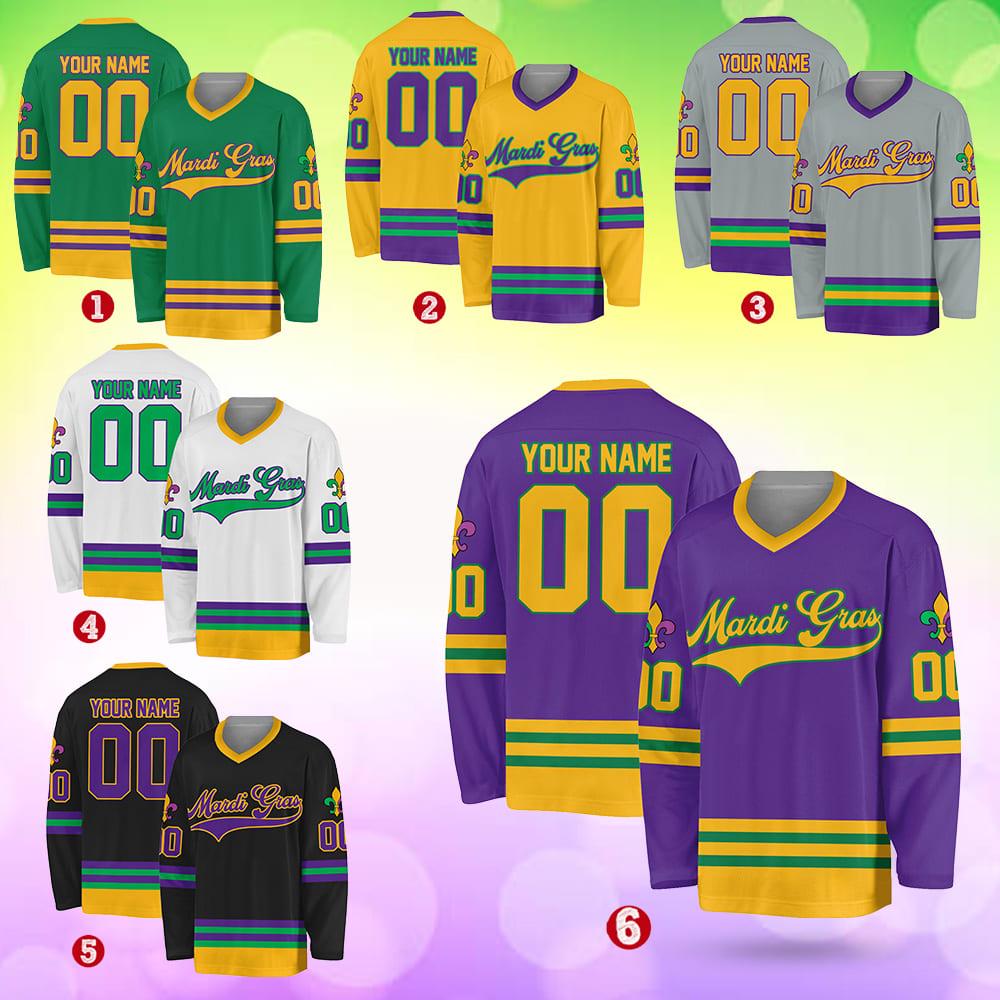Personalized Mardi Gras Hockey Jersey, Custom Name Mardi Gras