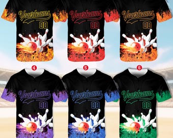 Gepersonaliseerde vlam bowling Hawaiiaans shirt voor mannen vrouwen kind jeugd, aangepaste naam bowlingshirt, Hawaiiaans bowlingshirt, bowlingfeestshirt