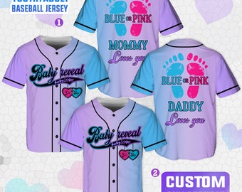 Personalized Baby Reveal Baseball Jersey, Blue or Pink Baseball