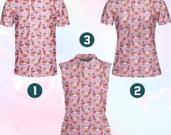 Polo rosa con cocktail e ciliegia per uomo e donna, polo da golf tropicale Margarita Mojito, maglietta estiva unisex senza maniche e a maniche corte per feste