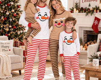 Matching Family Christmas Pajamas, Snowman Gingerbread Pajama Set for Adults Kids, Holiday Family PJs, Christmas Eve Gift
