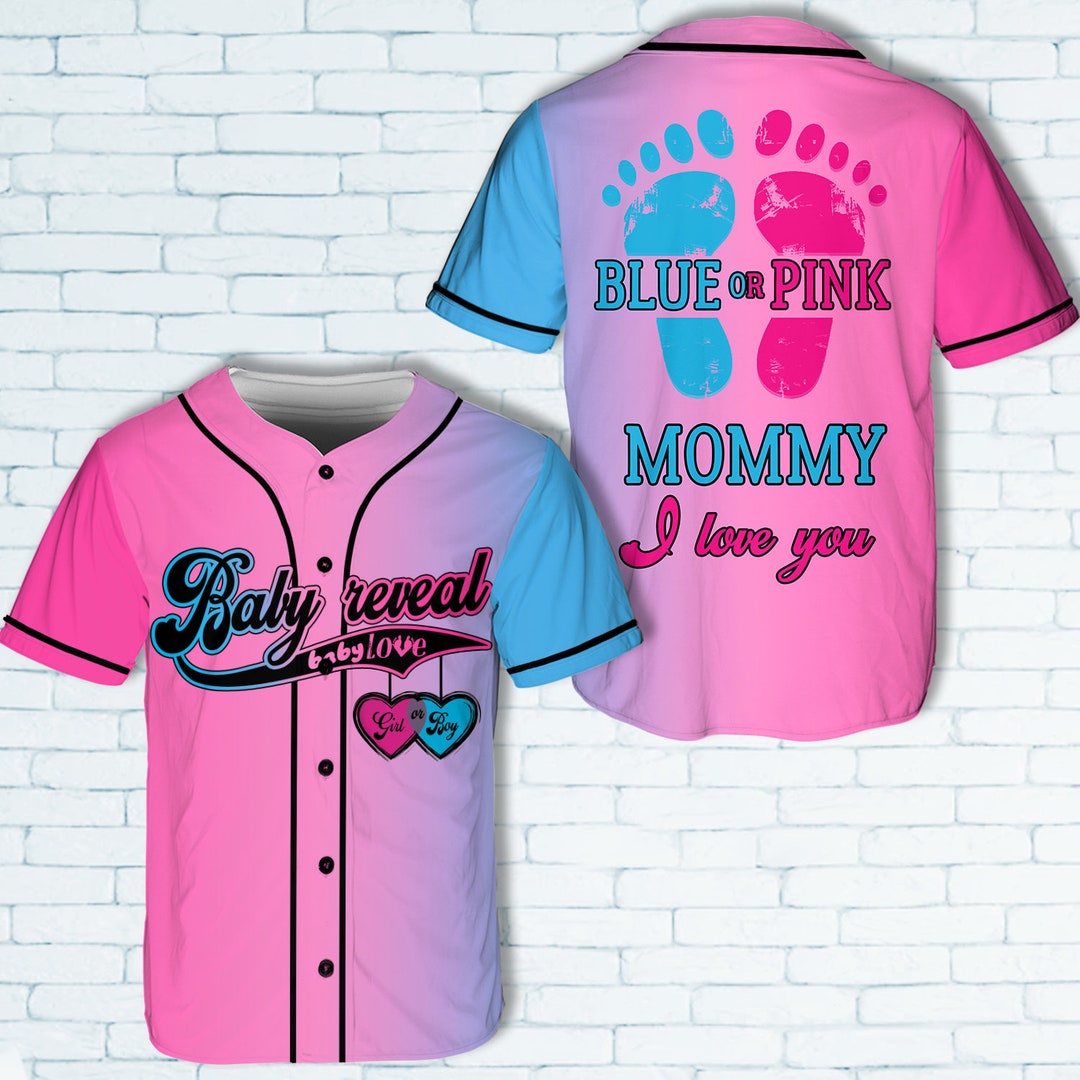 Personalized Baby Reveal Baseball Jersey, Blue or Pink Baseball Jersey