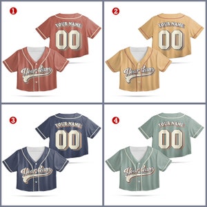 Personalized Vintage Team Name And Number Crop Top Baseball Jersey, Custom Crop Top Baseball Jersey For Teen Girls Women Female Baseball Fan