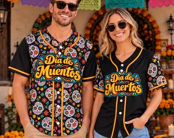 Day of the Dead Baseball Jersey, Mexican Sugar Skull Floral Shirt, Colorful Fiesta Party Top for Men Women Kid Youth, Skull Lover Gift