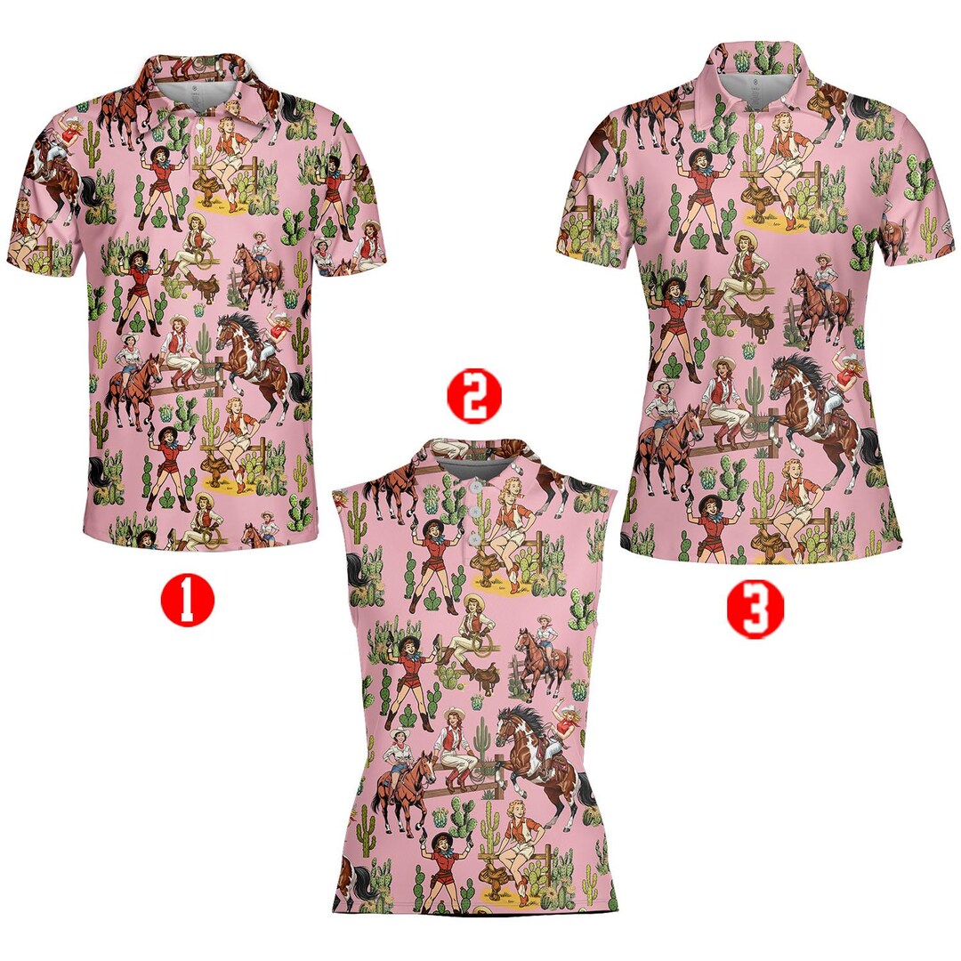 Pinup Rodeo Cowgirl Pin up Rodeo Polo Shirt for Women Men, Western Horse Riding ...