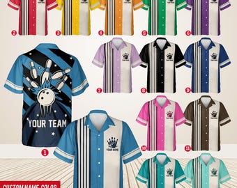 Gepersonaliseerde vintage bowling Hawaiiaans shirt voor mannen vrouwen kind jeugd, aangepaste naam bowlingshirt, bowlingshirt Hawaiiaans, bowlingfeestshirt