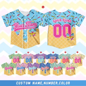 Kundenspezifisches Eis-Baseball-Jersey-Hemd für Kinderjugend-Erwachsene, niedliches Namenummer-Team-Hemd, personalisiertes Geburtstags-Outfit, Back to School-Jersey